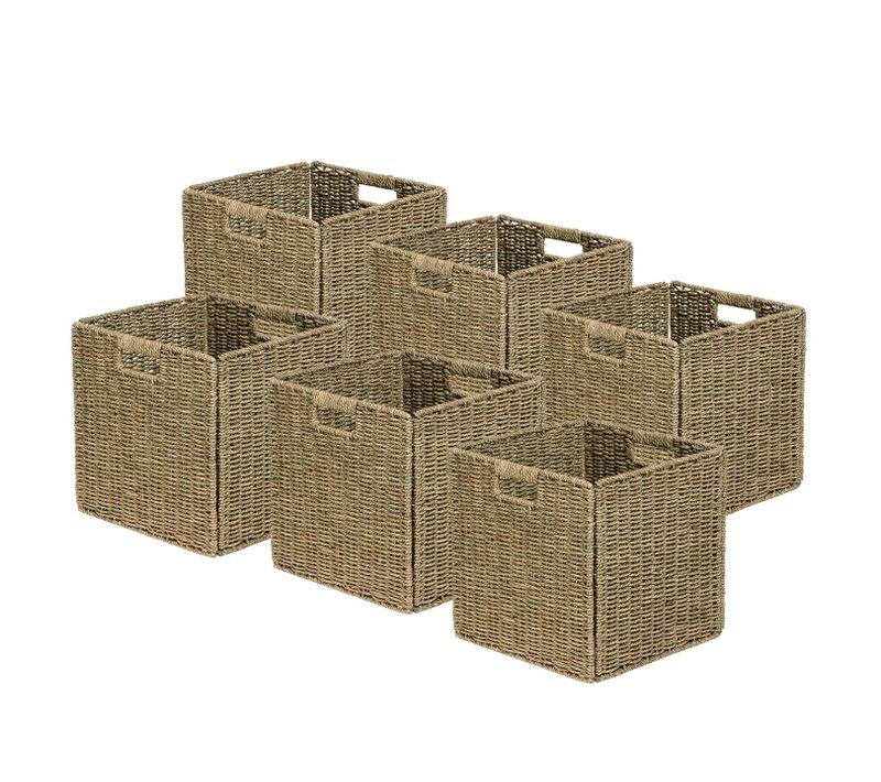 Lot De 6 Paniers Pliables En Jonc De Mer Naturel 31 X 31 X 31 Cm