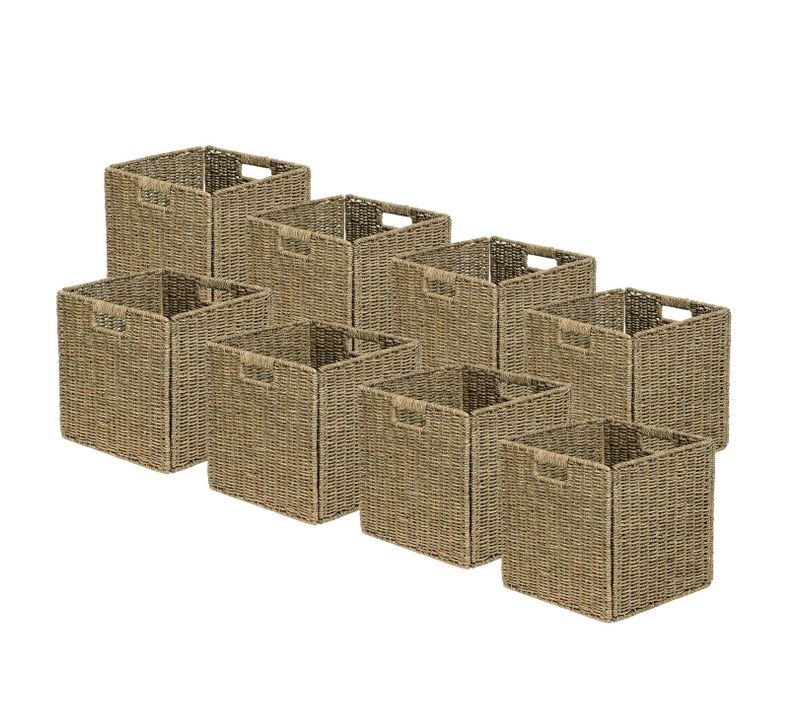 Lot De 8 Paniers Pliables En Jonc De Mer Naturel 31 X 31 X 31 Cm