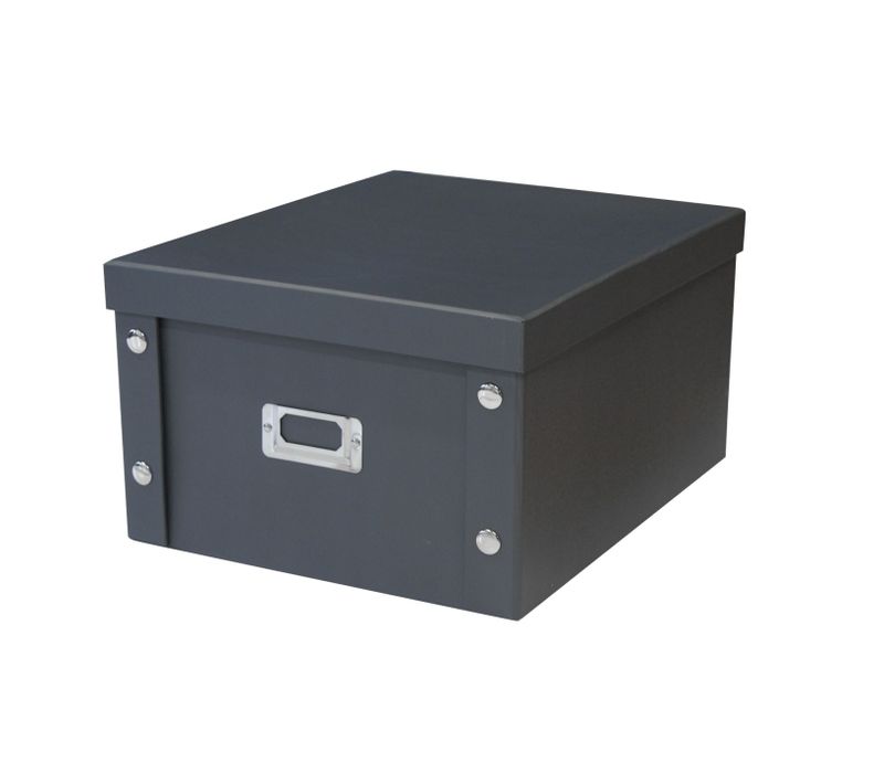 Boîte De Rangement En Carton Noir Avec Couvercle Gris 35 X 28 X 18 Cm