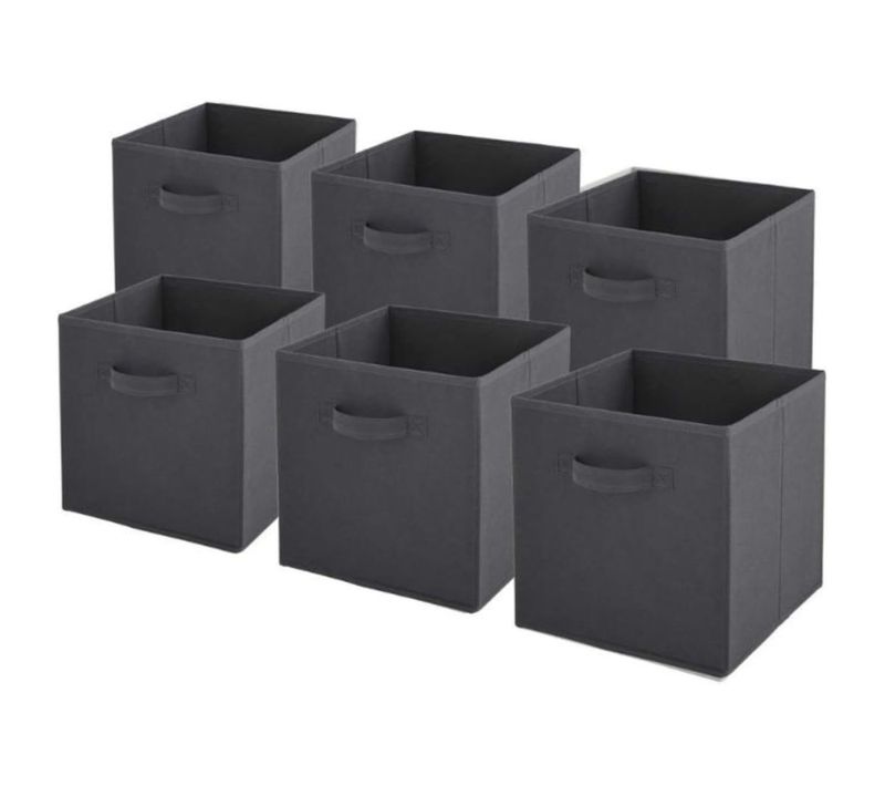Lot De 6 Paniers Pliables En Tissu Gris 27 X 27 X 27 Cm