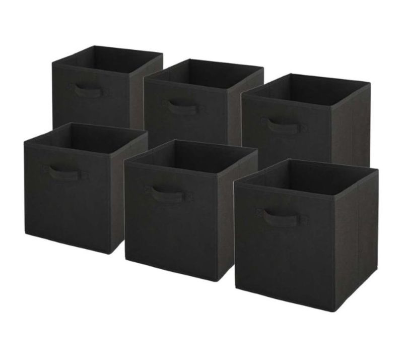 Lot De 6 Paniers Pliables En Tissu Noir 27 X 27 X 27 Cm