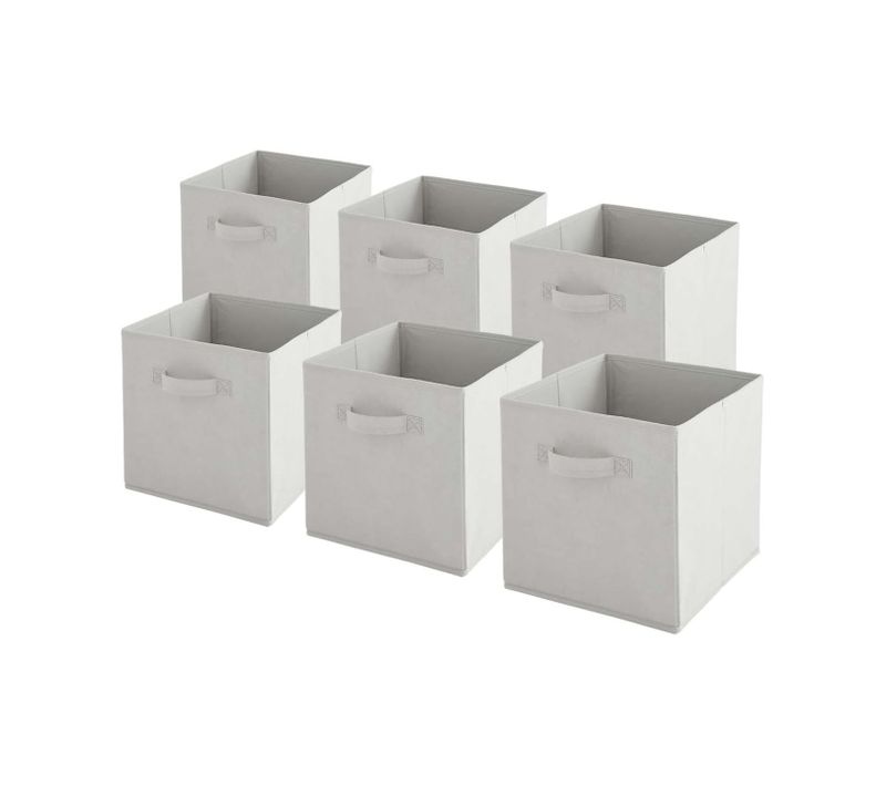 Lot De 6 Paniers Pliables En Tissu Gris Clair 27 X 27 X 27 Cm