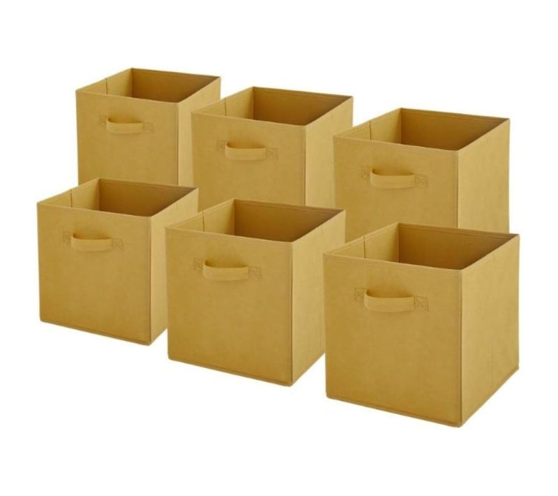 Lot De 6 Paniers Pliables En Tissu Jaune 31 X 31 X 31 Cm