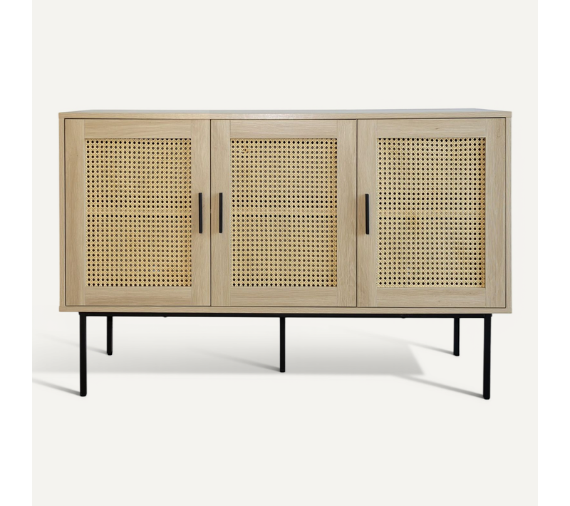Buffet Cannage Avec 3 Portes Cannage Bois Naturel 120 X 40 X 76 Cm