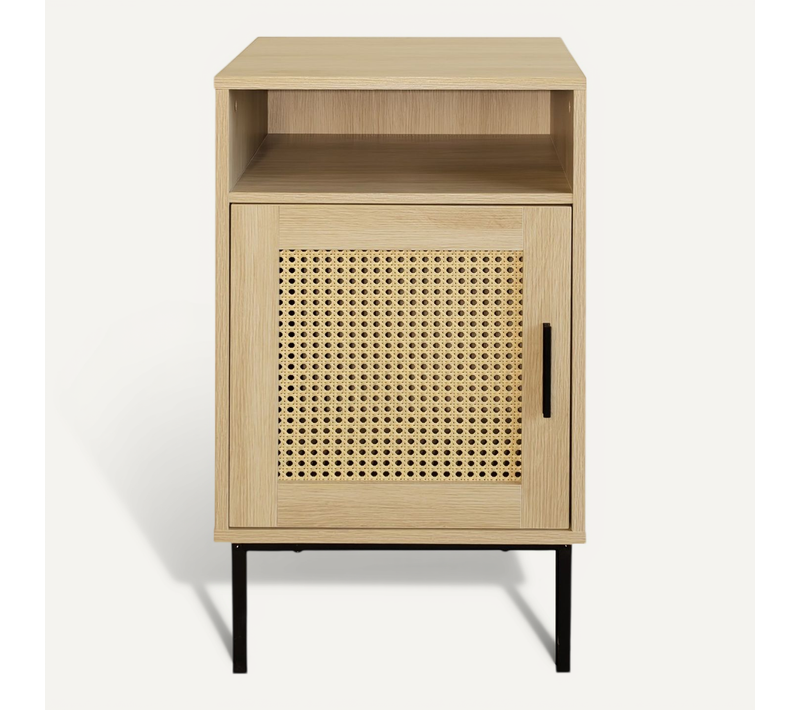 Table De Chevet Avec Porte Cannage En Bois Naturel 40 X 40 X 69 Cm