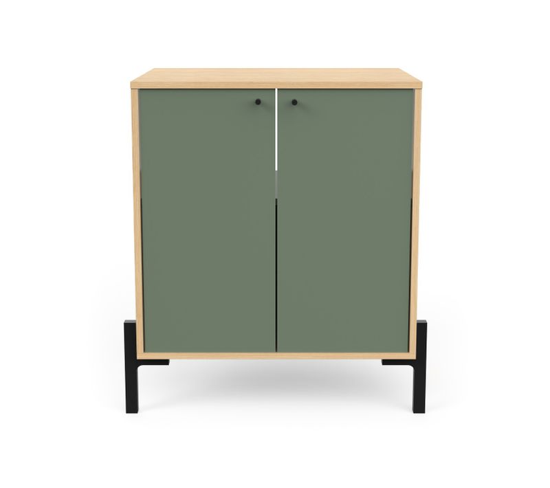 Meuble Sous Lavabo 2 Portes Bois Naturel Et Vert 69 X 50 X 78 Cm