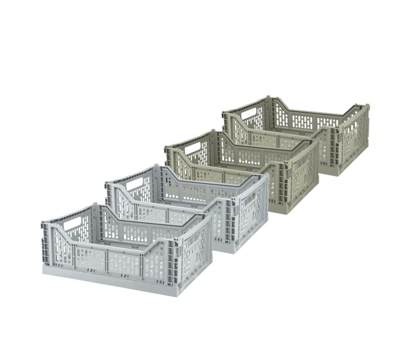 Lot 4 Caisses De Rangement Pliables Gris Et Vert 40 X 30 X 15 Cm
