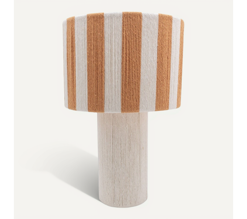 Lampe De Table Moyo En Coton Rayures Blanc Et Orange D.28 Cm