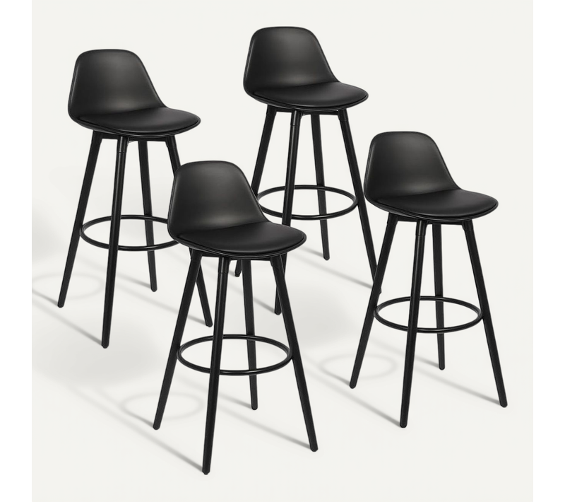 Lot De 4 Tabourets De Bar En Métal Et Plastique Noir 39,5 X 44 X 91 Cm