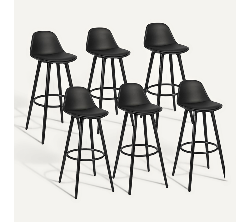 Lot De 6 Tabourets De Bar En Métal Et Plastique Noir 39,5 X 44 X 91 Cm