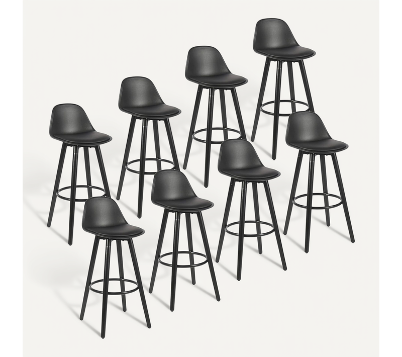 Lot De 8 Tabourets De Bar En Simili Noir 39,5 X 44 X 91 Cm