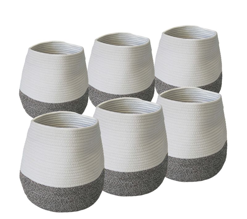 Lot De 6 Paniers De Rangement En Coton Blanc Et Gris 27 X 27 X 33 Cm