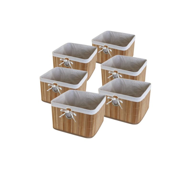 Lot De 6 Paniers De Rangement Bambou Tissu Blanc 31 X 31 X 20 Cm