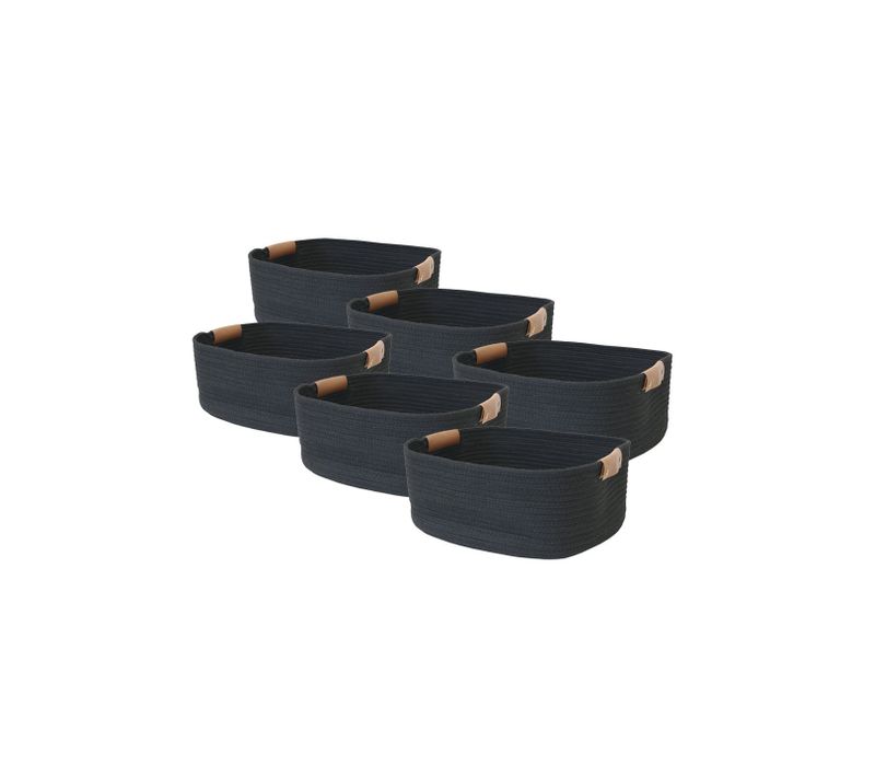Lot De 6 Paniers De Rangement En Coton Noir 37 X 33 X 15 Cm