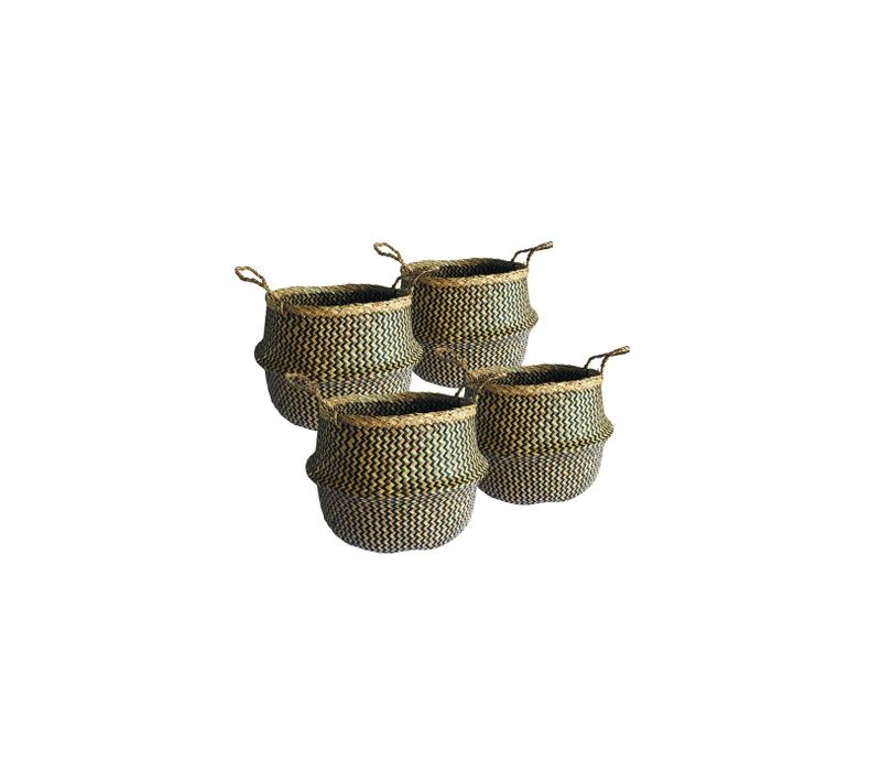Lot De 4 Paniers De Rangement En Jonc De Mer Naturel 25 X 25 Cm