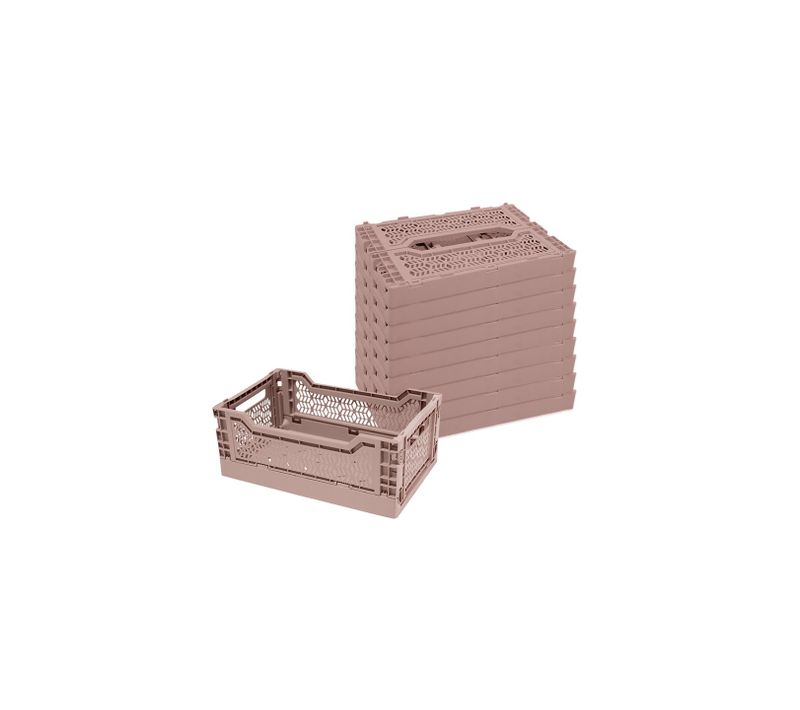 Lot 10 Caisses De Rangement Pliables Rose 26,5 X 17 X 10,5 Cm