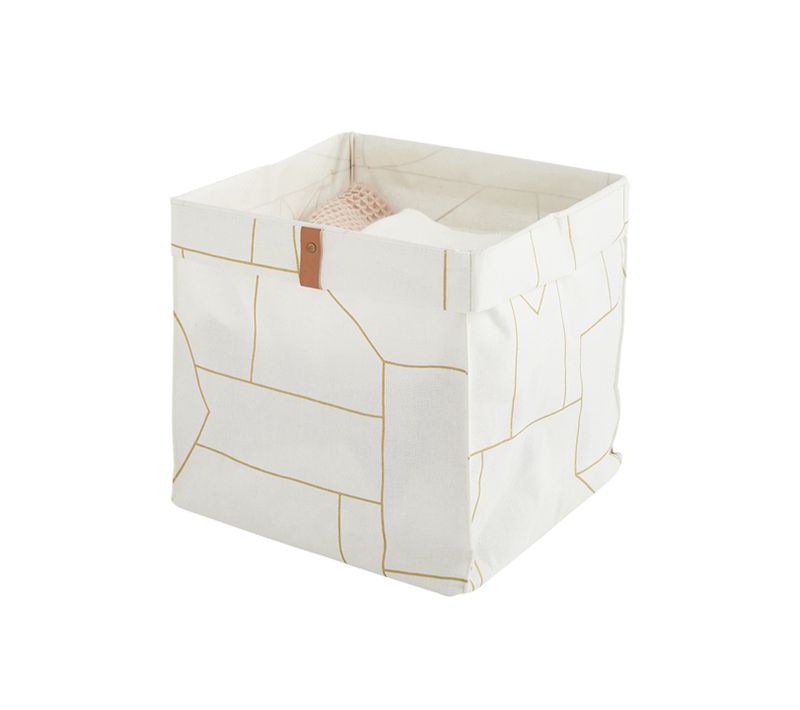 Panier Pliable En Tissu Blanc Et Doré 31 X 31 X 31 Cm