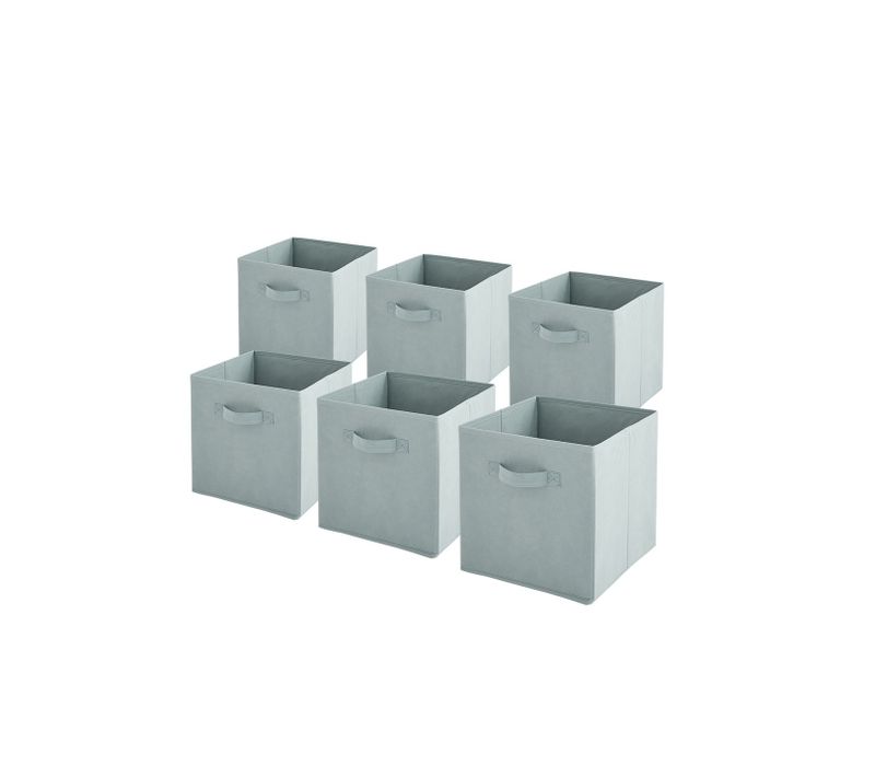 Lot De 6 Paniers Pliables En Tissu Vert Sauge 27 X 27 X 27 Cm