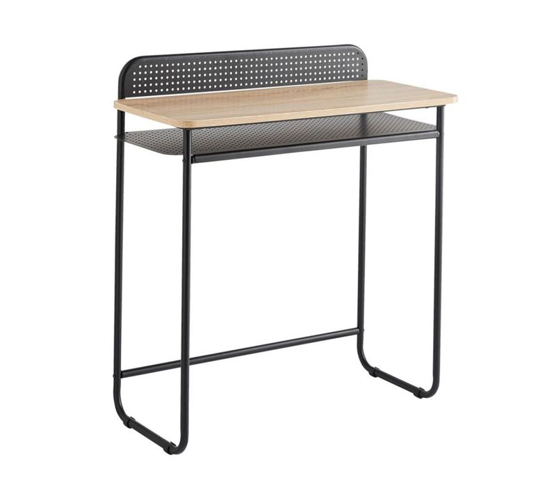 Bureau Avec 1 Étagère En Bois Naturel Et Métal Noir 80 X 37 X 86 Cm