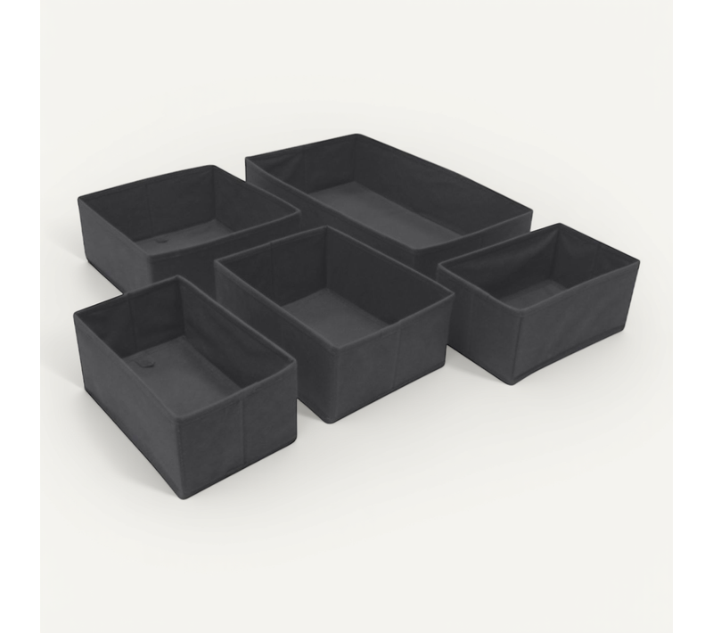 Lot De 5 Organisateurs De Tiroirs En Tissu Noir 44 X 25 X 11 Cm