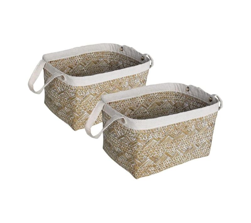 Lot De 2 Paniers De Rangement En Jonc De Mer Naturel 25 X 19 X 15 Cm