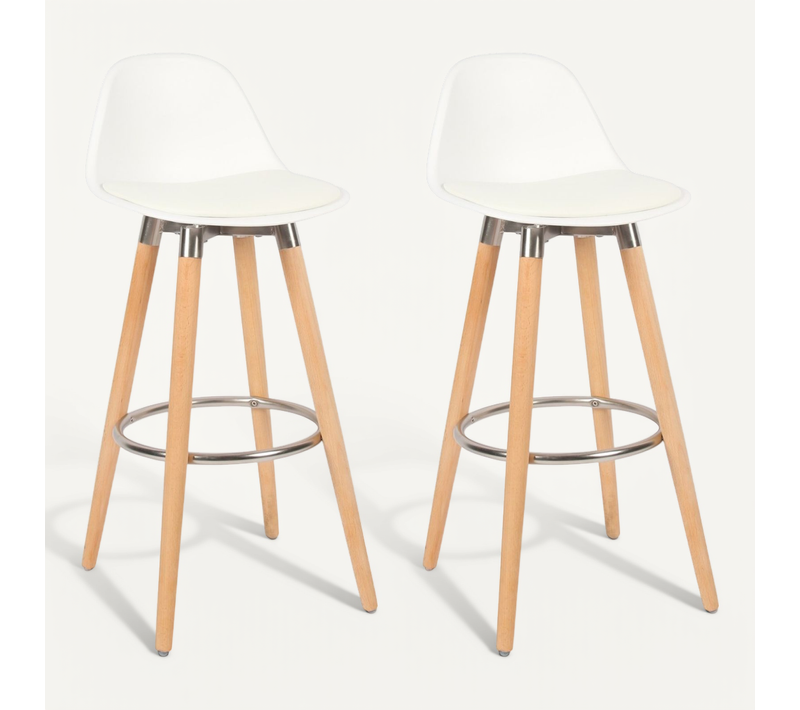Lot De 2 Tabourets De Bar Blanc Bois De Hêtre 39,5 X 44 X 91 Cm