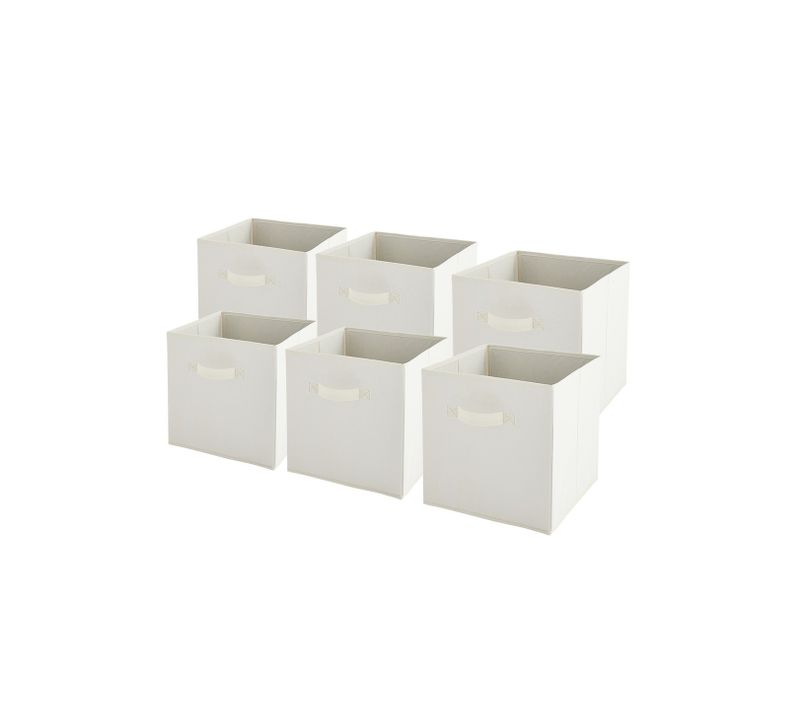 Lot De 6 Paniers Pliables En Tissu Blanc 27 X 27 X 27 Cm