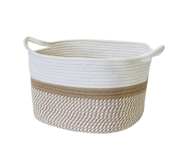 Panier De Rangement Avec Poignées Corde Naturelle Et Blanche 34 X 28 X 24 Cm