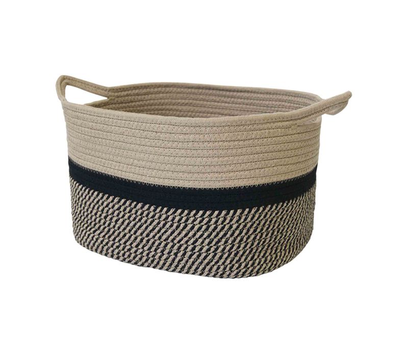 Panier De Rangement Poignées Coton Naturel Et Noir 34 X 28 X 24 Cm
