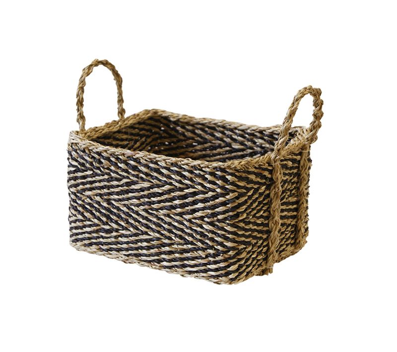 Panier De Rangement En Jonc De Mer Naturel Et Noir 26 X 19 X 13 Cm