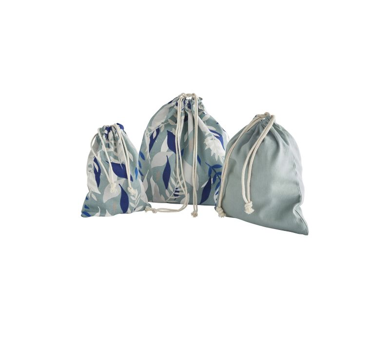 Lot 3 Pochons June En Tissu Vert Sauge