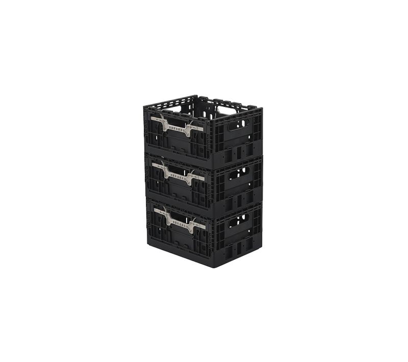 Lot 3 Bacs De Rangement Pliables En Plastique Noir 27,5 X 37 X 19 Cm