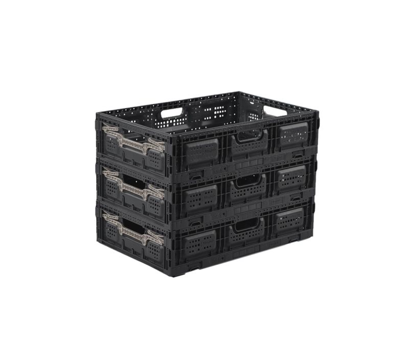 Lot 3 Bacs De Rangement Pliables En Plastique Noir 40 X 60 X 15 Cm