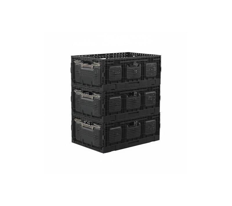 Lot 3 Bacs De Rangement Pliables En Plastique Noir 40 X 60 X 25,9 Cm