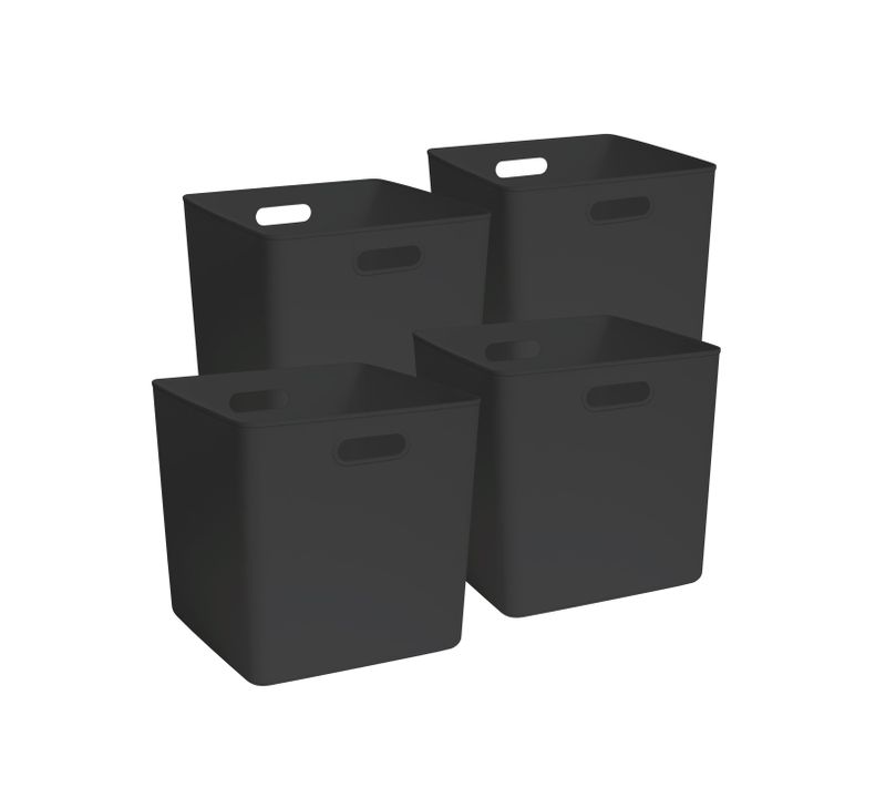 Lot 4 Bacs De Rangement En Plastique Noir 31 X 31 X 31 Cm