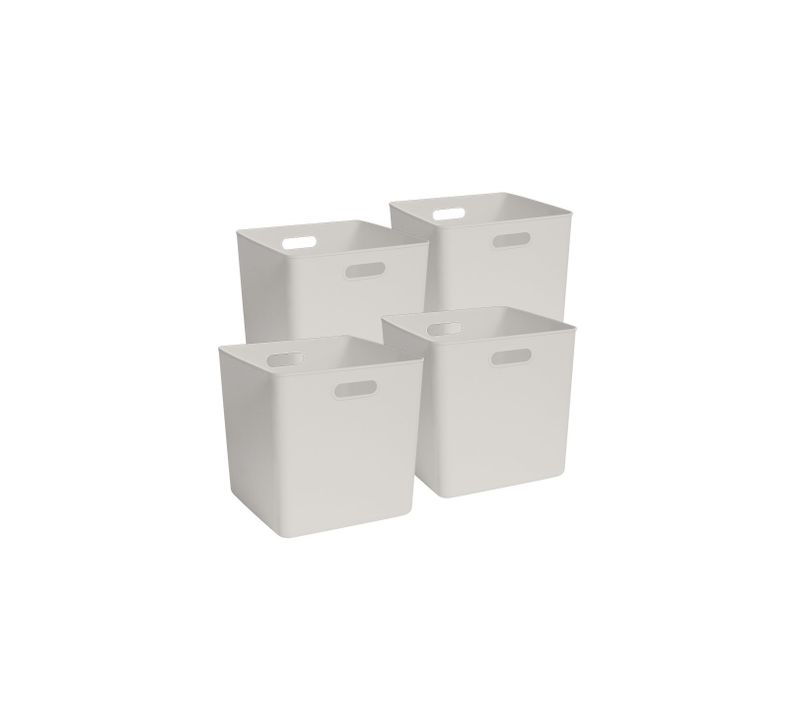 Lot 4 Bacs De Rangement En Plastique Blanc Cassé 31 X 31 X 31 Cm
