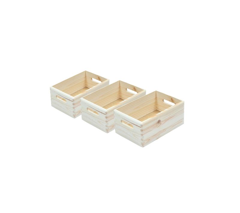 Lot 3 Caisses De Rangement En Pin 30 X 20 X 14 Cm