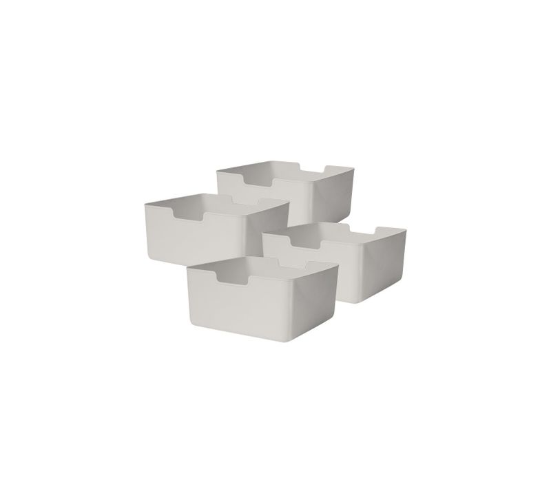 Lot 4 Bacs En Plastique Blanc Cassé 31 X 31 X 15 Cm