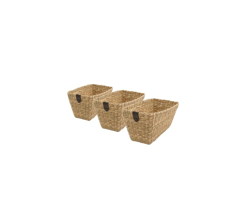 Lot De 3 Paniers De Rangement En Jonc De Mer Naturel 15 X 31 X 15 Cm