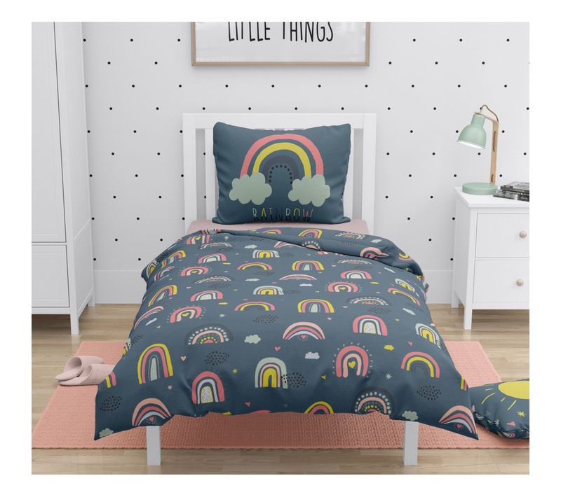 Rainbow Parure De Couette Enfant 100% Coton - Bleu - 140x200 Cm