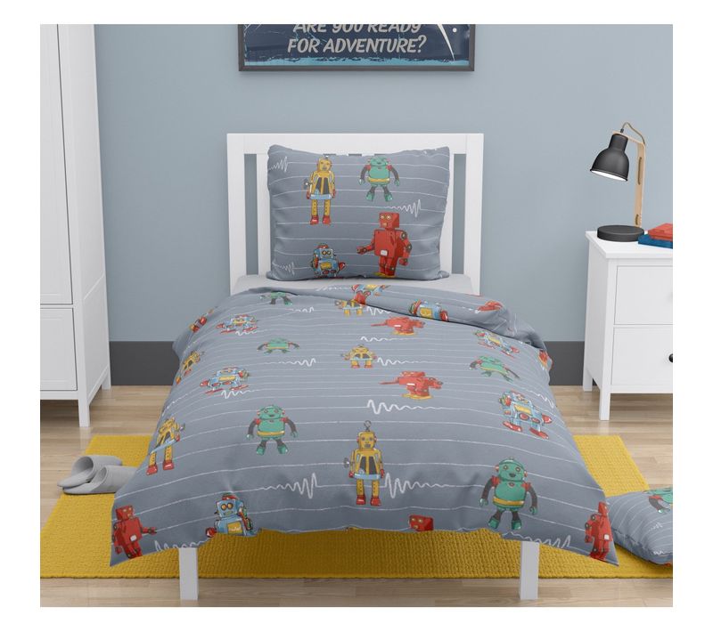 Vintage Toy Parure De Couette Enfant 100% Coton - Gris Foncé - 140x200 Cm