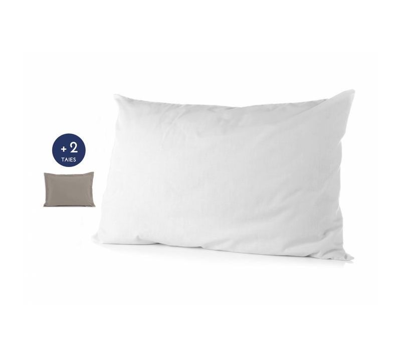 Pack Moelleux 1 Oreiller + 2 Taies Colorées Couleurs - Beige Sable, Tailles - 50 X 70 Cm