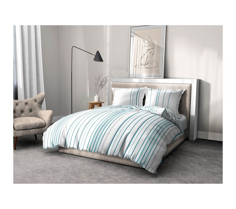 Parure De Couette 100% Coton 57 Fils Couleurs - Bleu, Matière - 100% Coton, Tailles - 240 X 260 Cm