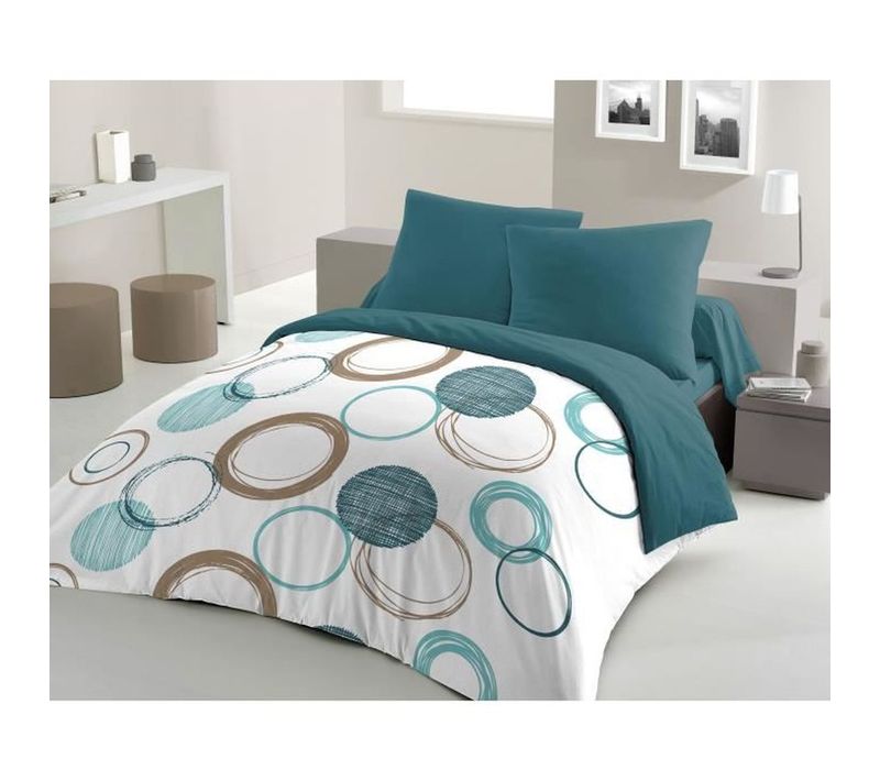 Parure De Couette Audace - Couette 240 X 260 Cm + 2 Taies D'oreiller - Bleu Canard