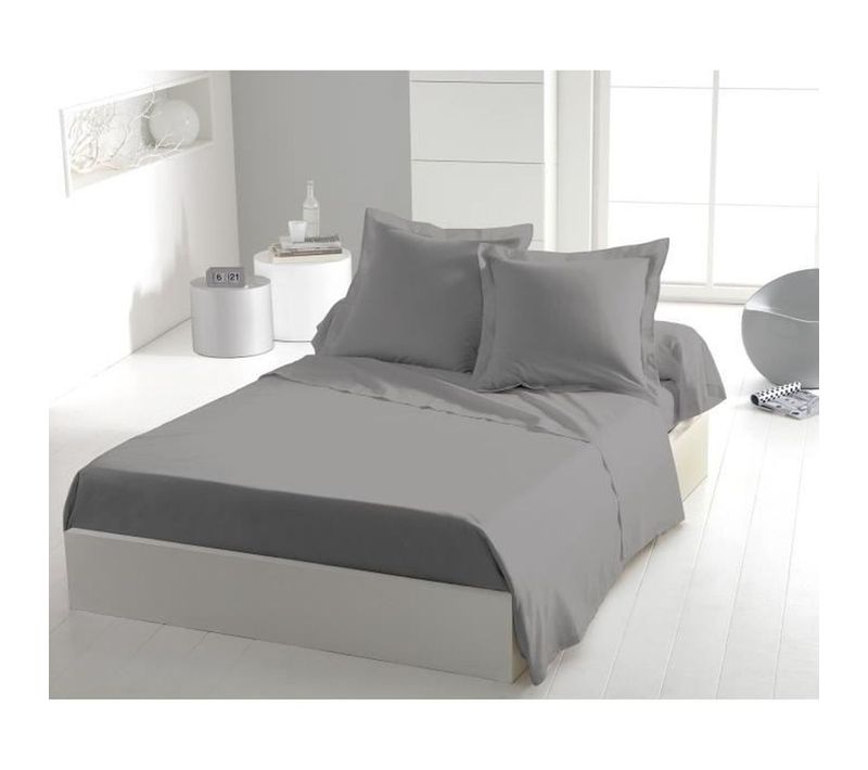 Drap Plat Microfibre 180 X 290 Cm - Gris Clair, 82 G/m²