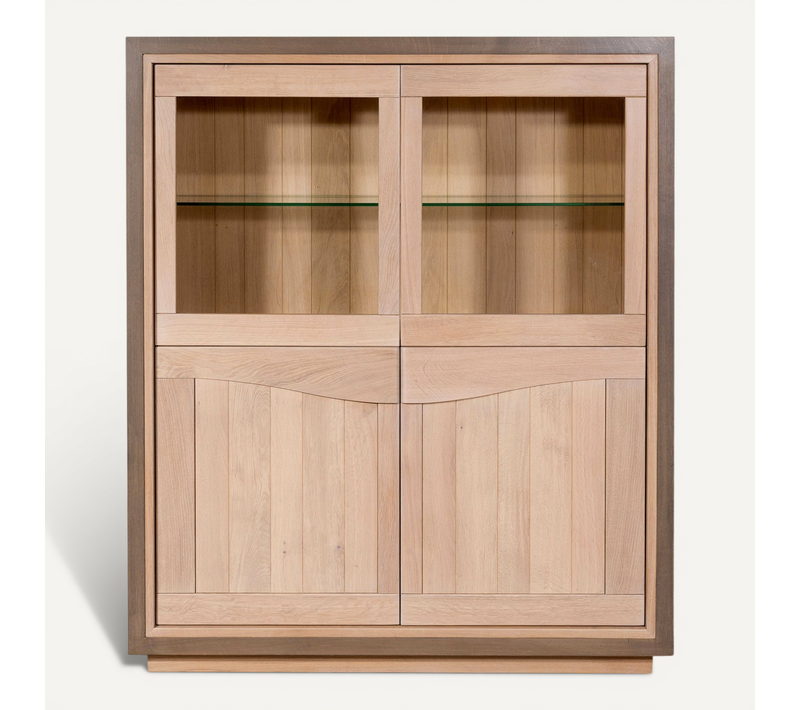 Vitrine 4 Portes 136 Cm De Large, En Chêne Massif Blanchi