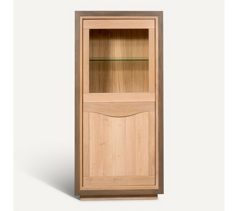 Vitrine 2 Portes 75 Cm De Large, En Chêne Massif Blanchi