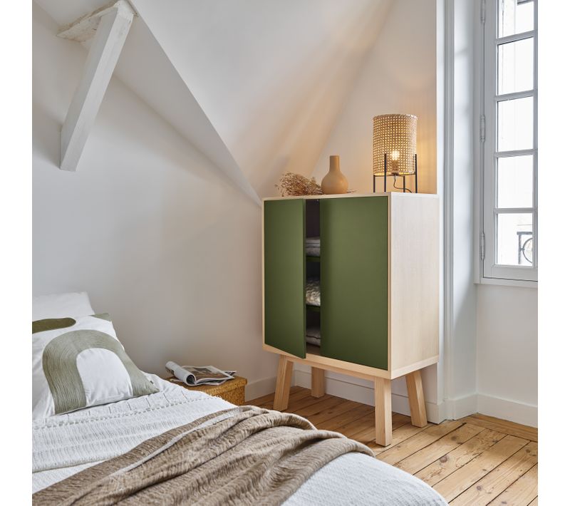 Armoire 2 Portes De 90 Cm De Large, En Frêne