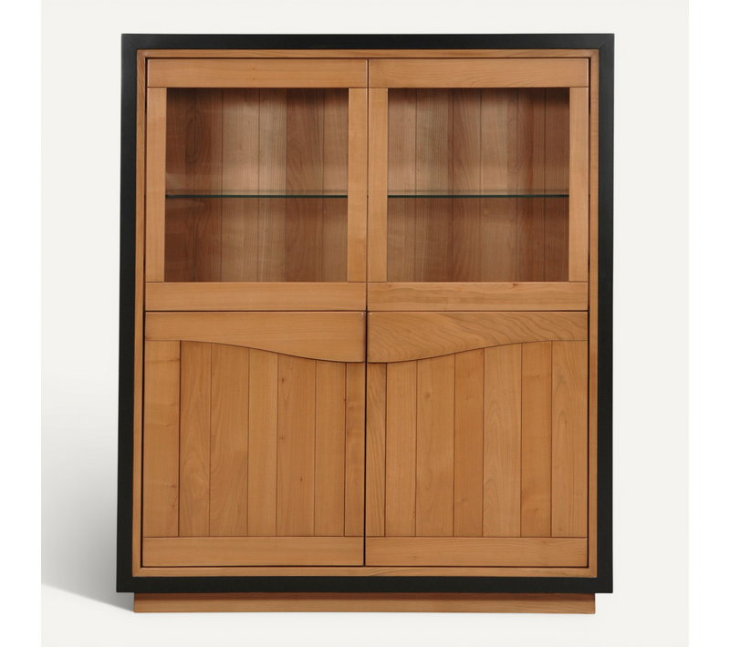 Vitrine 4 Portes 136 Cm De Large, En Merisier Massif Fumé