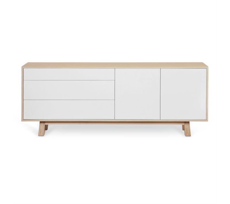 Buffet Bas 2 Portes+3 Tiroirs 200 Cm, En Frêne